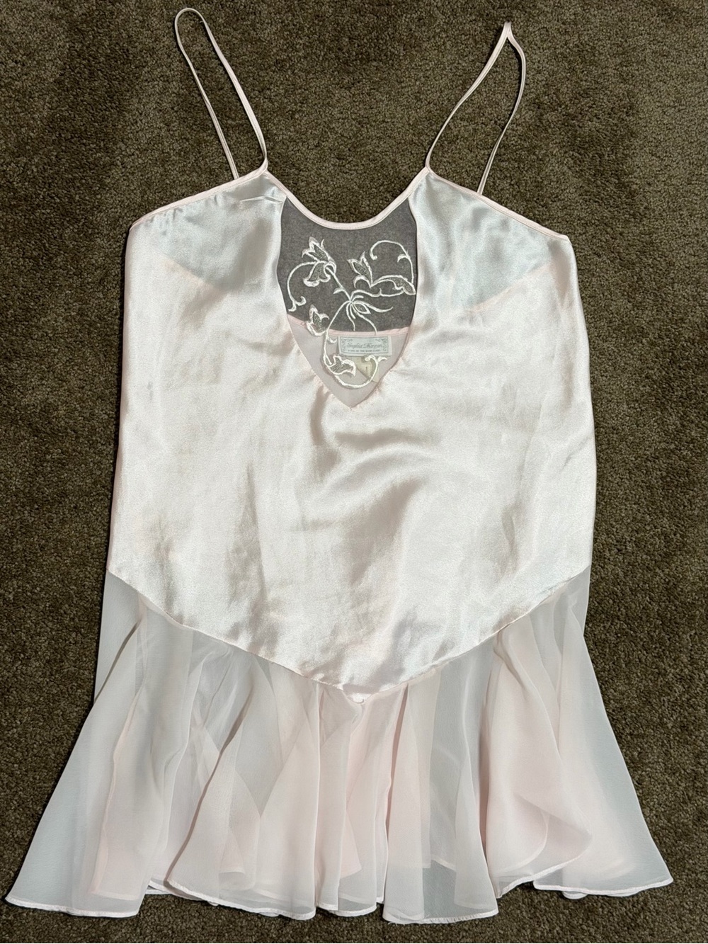 Light Pink Chiffon-Hem Slip Dress with Embroidered Mesh